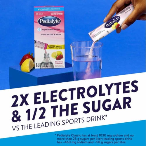 Pedialyte® Strawberry Lemonade Electrolyte Solution Powder Packs Perspective: left