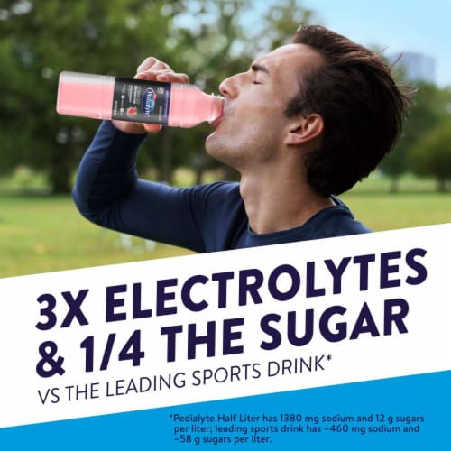 Pedialyte® Advanced Rehydration Strawberry Electrolyte Drink Perspective: left