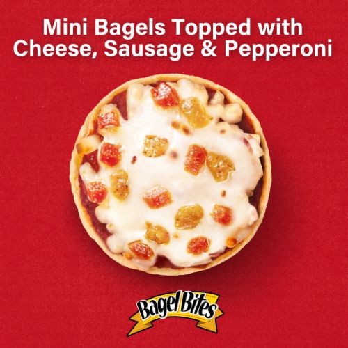 Bagel Bites Cheese Sausage & Pepperoni Mini Pizza Bagel Frozen Snacks Perspective: left