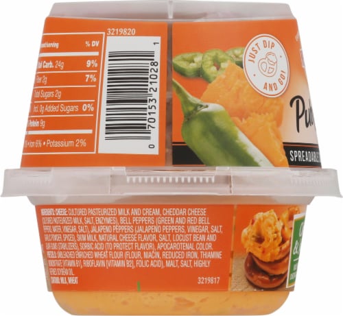 President® Pub Cheese® Cheddar and Jalapeno Spreadable Cheese with Pretzels Perspective: left