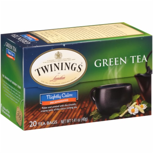 Twinings of London Nightly Calm Decaffeinated Green Tea Bags Perspective: left