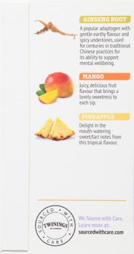 Twinings of London Focus Ginseng Mango & Pineapple Tea Bags Perspective: left
