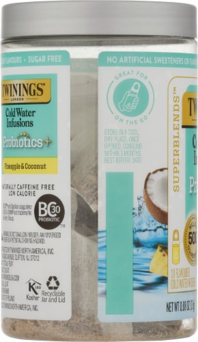 Twinings of London® Superblends™ Pineapple & Coconut Probiotics+ Cold Water Infusion Tea Perspective: left
