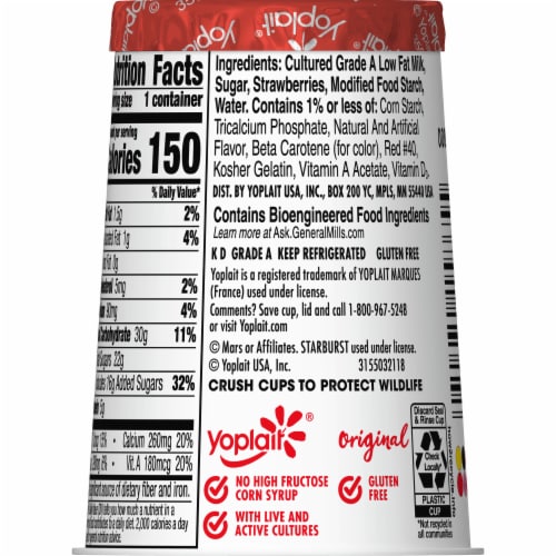 Yoplait Original Starburst Strawberry Low Fat Yogurt Cup Perspective: left