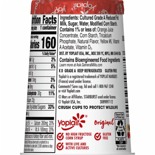 Yoplait Original Starburst Orange Flavored Low Fat Yogurt Cup Perspective: left