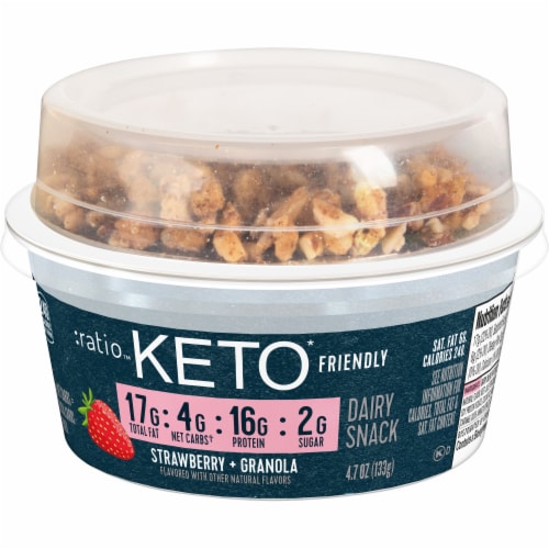 Ratio Keto Friendly Strawberry Yogurt Cultured Dairy Snack With Granola Perspective: left