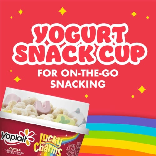 Yoplait Low Fat Vanilla Kids Yogurt & Lucky Charms Cereal Snack Perspective: left