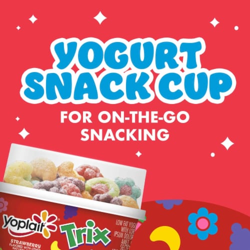 Yoplait Low Fat Strawberry Kids Yogurt & Trix Cereal Snack Perspective: left