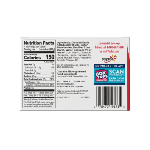 Yoplait Original Strawberry Low Fat Yogurt Perspective: left