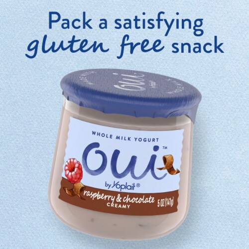 Oui by Yoplait Raspberry and Chocolate Whole Milk Yogurt Jar Perspective: left