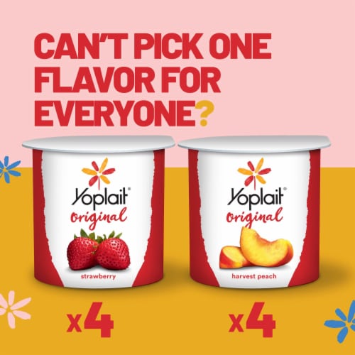 Yoplait Original Low Fat Strawberry & Harvest Peach Yogurt Pack Perspective: left