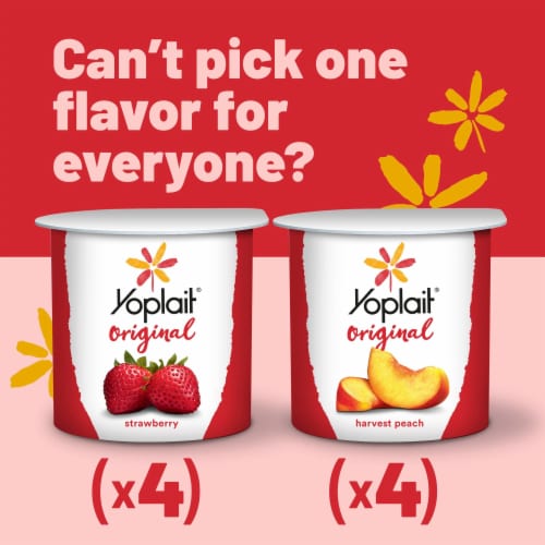 Yoplait Original Low Fat Strawberry and Harvest Peach Yogurt Cups Perspective: left