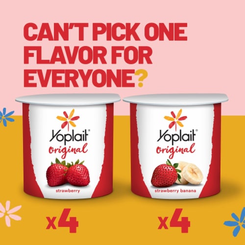 Yoplait Original Strawberry and Strawberry Banana Low Fat Yogurt Cups Perspective: left