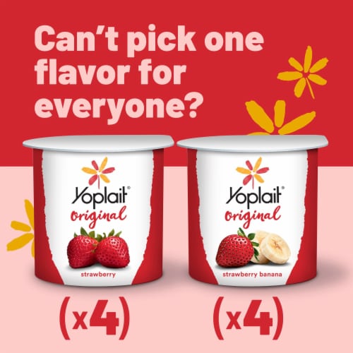 Yoplait Original Low Fat Strawberry and Strawberry Banana Yogurt Cups Perspective: left