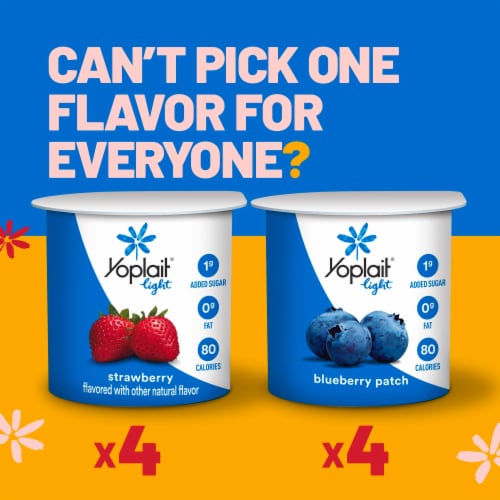 Yoplait Light Fat Free Strawberry and Blueberry Yogurt Pack Perspective: left