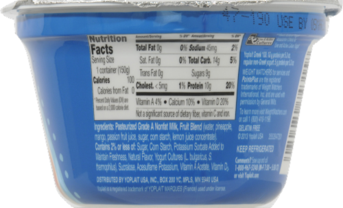 Yoplait Greek 100 Calorie Tropical Fruit Yogurt Perspective: left