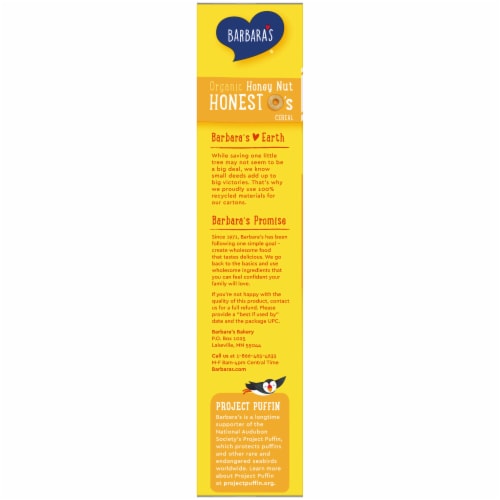 Barbara's Organic Honey Nut Honest O's Cereal Perspective: left