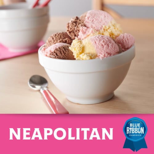 Blue Bunny Blue Ribbon Neapolitan Ice Cream Tub Perspective: left