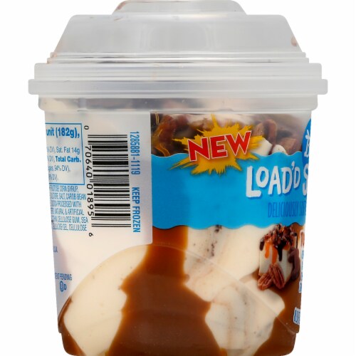 Blue Bunny Load'd Sundaes® Turtle Cheesecake Frozen Dairy Dessert Cups Perspective: left