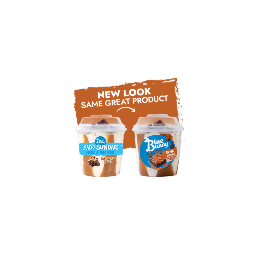 Blue Bunny Load'd Sundaes Caramel Fudge Brownie Frozen Dessert Cup Perspective: left