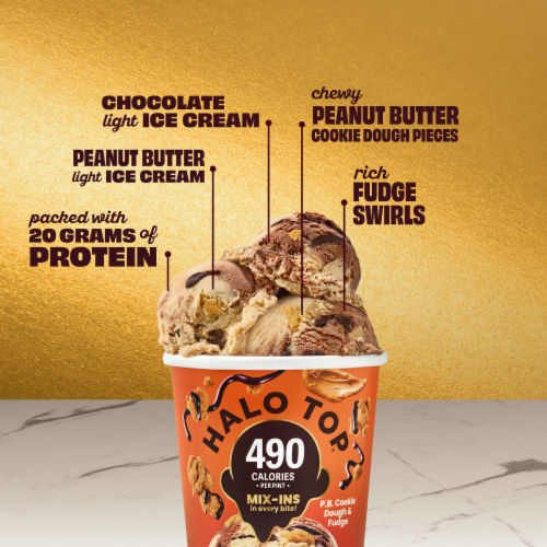 Halo Top P.B. Cookie Dough and Fudge Light Ice Cream Perspective: left
