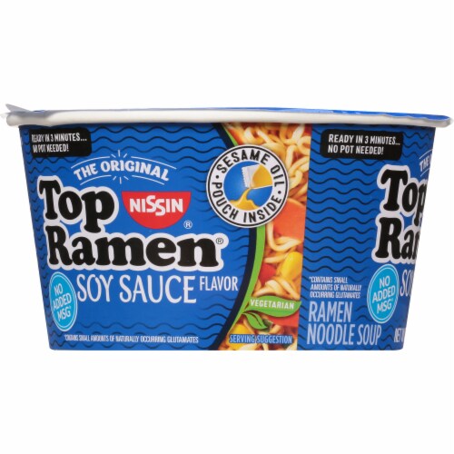 Nissin Top Ramen Soy Sauce Flavor Ramen Noodle Soup Perspective: left