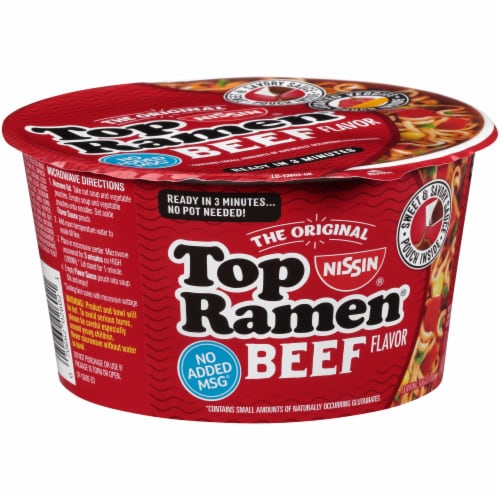 Nissin Top Ramen Beef Flavor Ramen Noodles Perspective: left