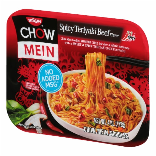 Nissin Spicy Teriyaki Beef Flavor Chow Mein Noodles Perspective: left