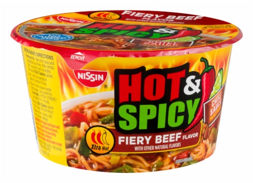 Nissin® Hot & Spicy Fiery Beef Flavor Ramen Noodle Soup Perspective: left