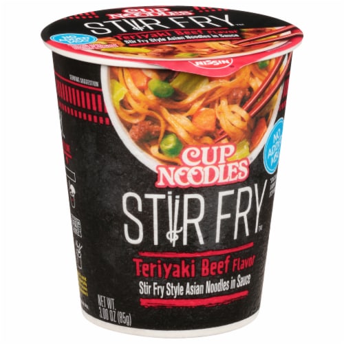 Nissin Cup Noodles Teriyaki Beef Flavor Stir Fry Perspective: left