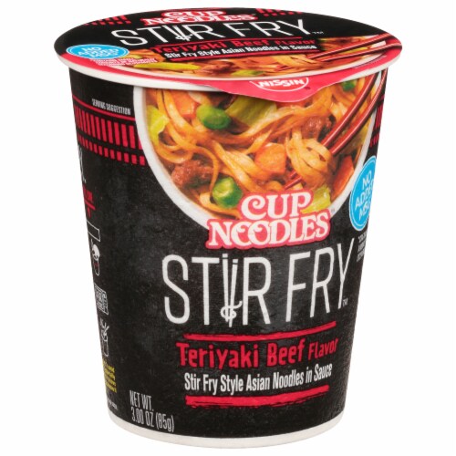 Nissin Cup Noodles Teriyaki Beef Flavor Stir Fry Perspective: left