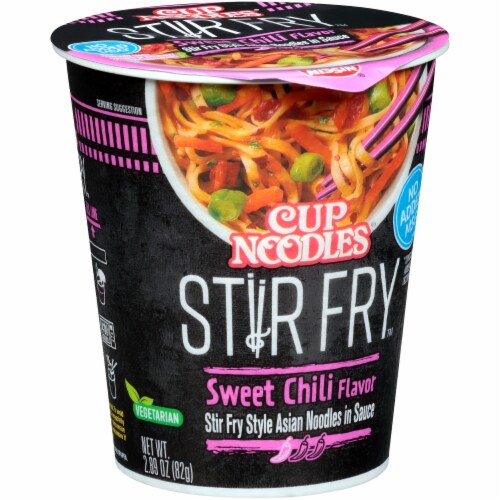 Nissin Cup Noodles Stir Fry Sweet Chili Flavor Asian Noodles in Sauce Perspective: left