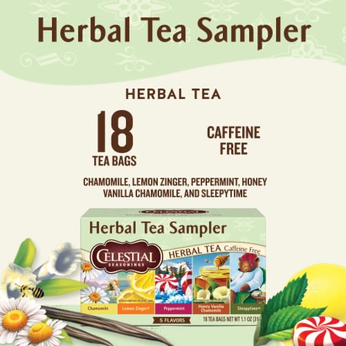 Celestial Seasonings Herbal Tea Bag Sampler Perspective: left