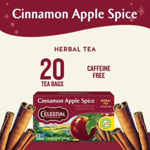 Celestial Seasonings Caffeine Free Cinnamon Apple Spice Herbal Tea 20 Tea Bags Perspective: left