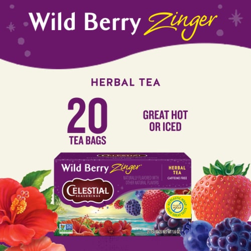 Celestial Seasonings® Caffeine Free Wild Berry Zinger® Herbal Tea Bags Perspective: left