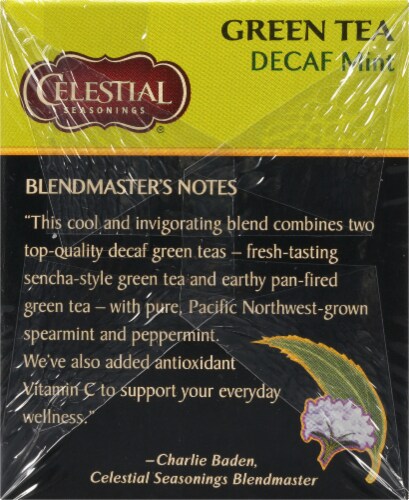 Celestial Seasonings Decaf Mint Green Tea Bags Perspective: left