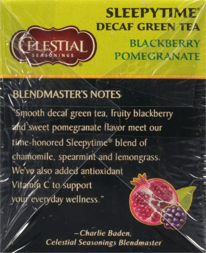 Celestial Seasonings Blackberry Pomegranate Sleepytime Decaf Green Tea Bags Perspective: left