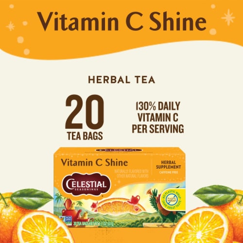 Celestial Seasonings Caffeine Free Vitamin C Shine Herbal Tea Perspective: left