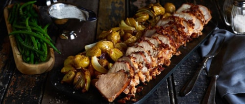 Smithfield Applewood Smoked Bacon Dry Rubbed Pork Loin Filet Perspective: left