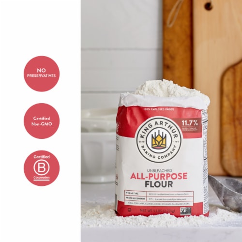 King Arthur All Purpose Unbleached Flour, Non-GMO Project, Certified Kosher, No Preservatives Perspective: left