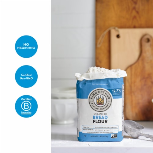 King Arthur Unbleached Bread Flour, Non-GMO Project Verified, Certified Kosher, No Preservatives Perspective: left