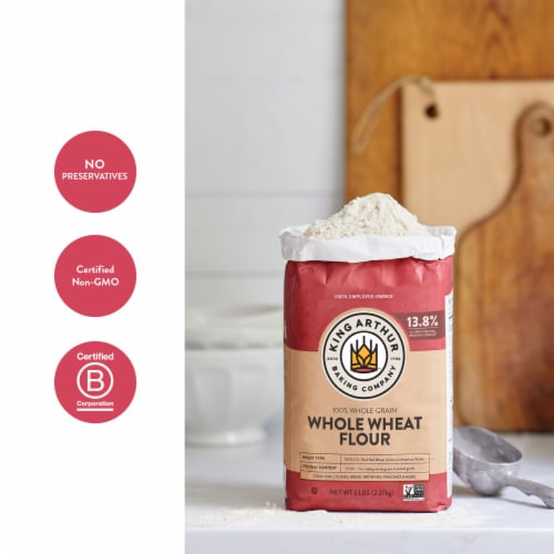 King Arthur Whole Wheat Flour, 100% Whole Grain, Non-GMO Project Verified, Certified Kosher Perspective: left