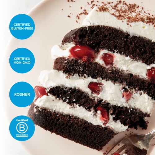 King Arthur Gluten-Free Chocolate Cake Mix, Non-GMO Project Verified, Certified Kosher, Non-Dairy Perspective: left