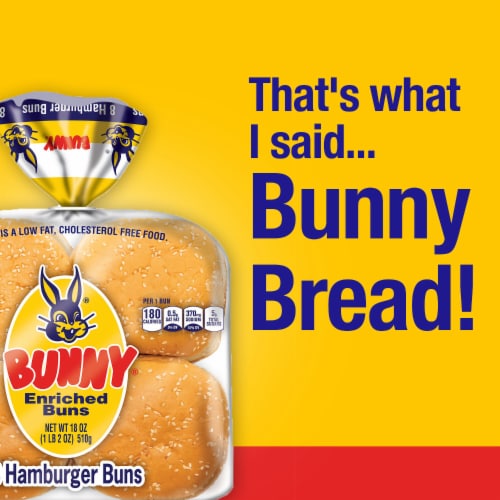 Bunny Bread Sesame Hamburger Buns Enriched White Bread Sesame Seeded Hamburger Buns Perspective: left