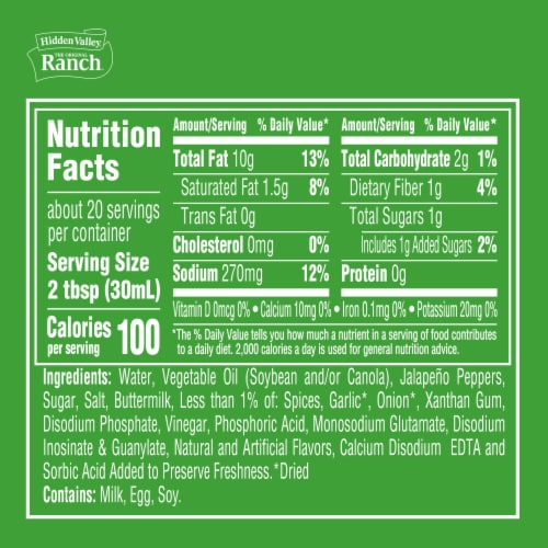 Hidden Valley Creamy Jalapeño Ranch Condiment and Dressing, Bottle Perspective: left