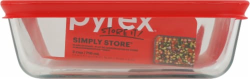 Pyrex 3-Cup Rectangle Food Storage, Pack of 2 Containers, Box of 2, Clear,  Red Cover