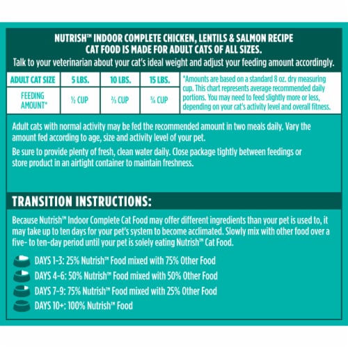 Nutrish Indoor Complete Chicken, Lentils & Salmon Recipe Dry Cat Food 14 lb. Bag (Rachael Ray) Perspective: left