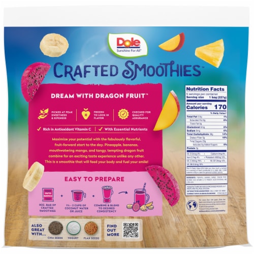 DOLE CRAFTED SMOOTHIE BLENDS® Tropical Fruit with Dragon Fruit Blend Bags Perspective: left