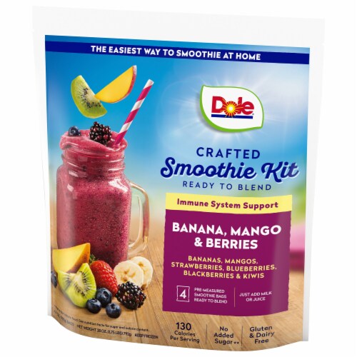 Dole Crafted Banana/Mango/Berries Smoothie Kit 4 - 7 oz Bags Perspective: left