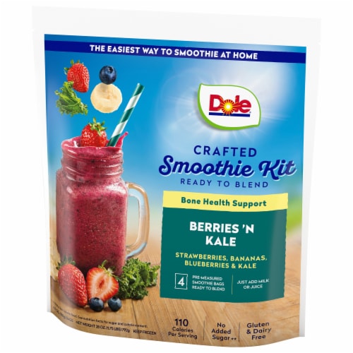 Dole Crafted Berries 'N Kale Smoothie Mix 4 - 7 oz Bags Perspective: left